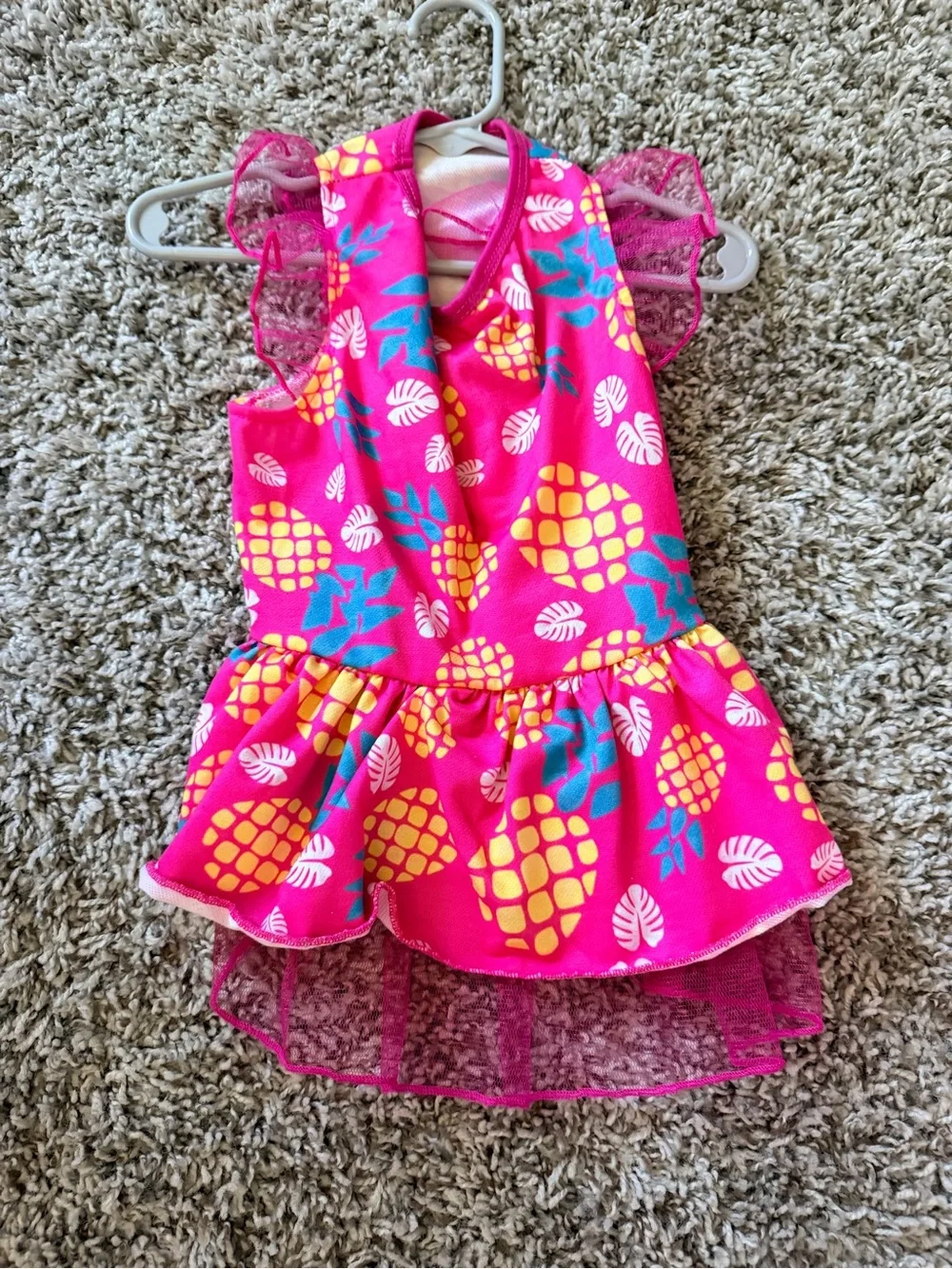 Bright Pink Pineapple Dog Dress with Ruffle Skirt Size Small